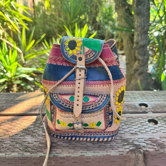 Leather Embossed and Hand-painted Artisan Backpack main image 4